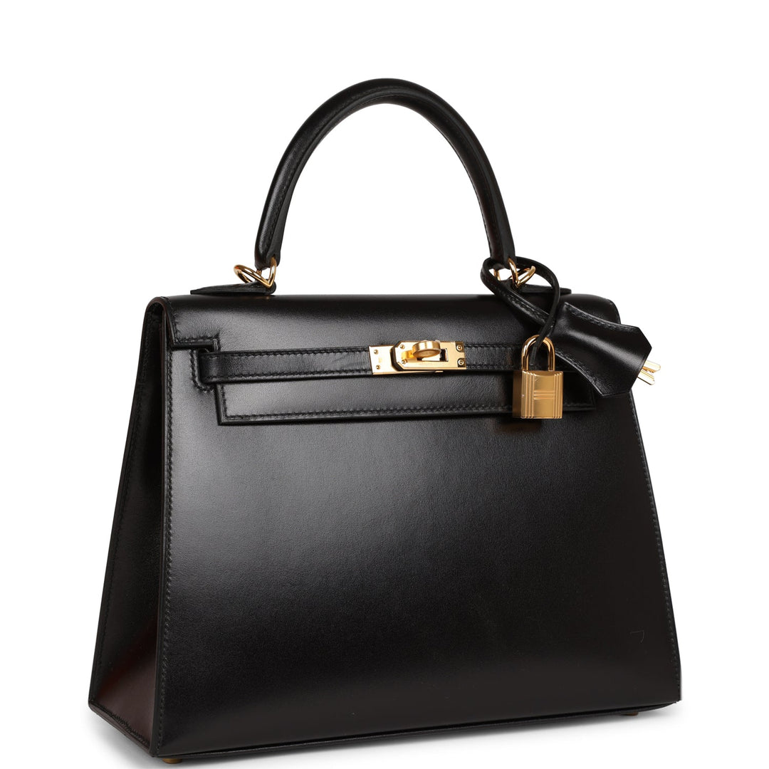 Top quality Hermes Kelly Sellier 25 Black Box Gold Hardware