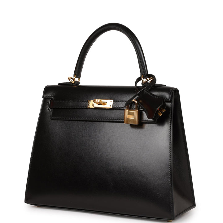 Top quality Hermes Kelly Sellier 25 Black Box Gold Hardware