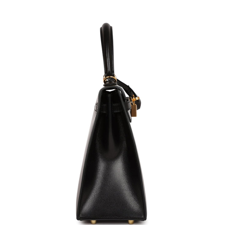 Top quality Hermes Kelly Sellier 25 Black Box Gold Hardware