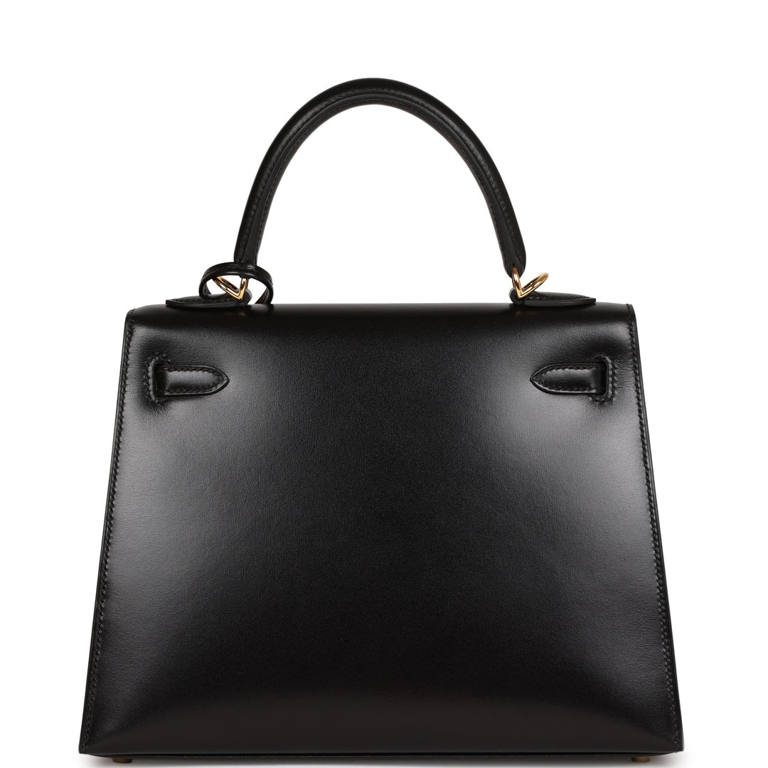 Top quality Hermes Kelly Sellier 25 Black Box Gold Hardware