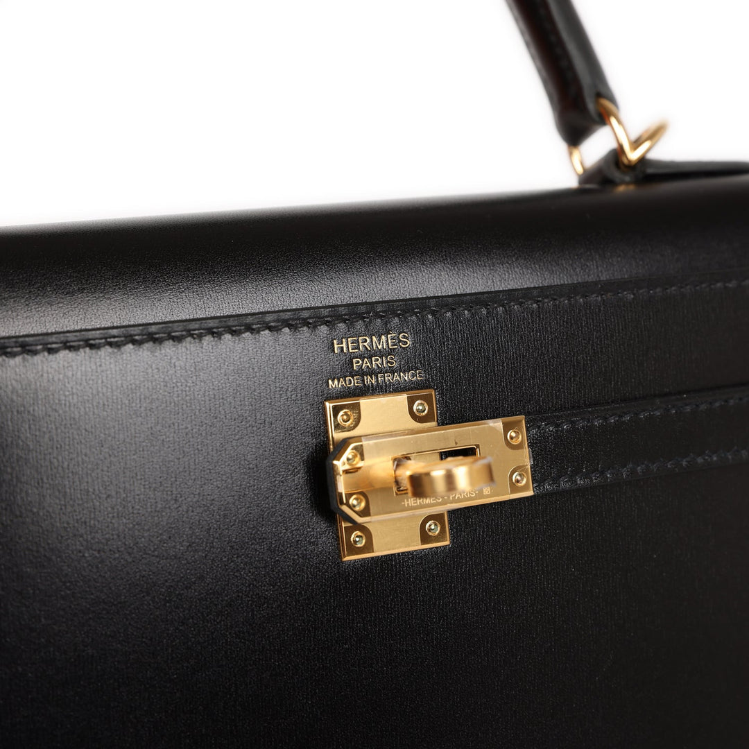 Top quality Hermes Kelly Sellier 25 Black Box Gold Hardware
