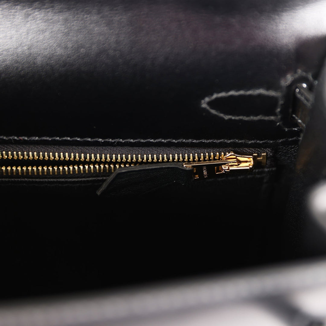 Top quality Hermes Kelly Sellier 25 Black Box Gold Hardware
