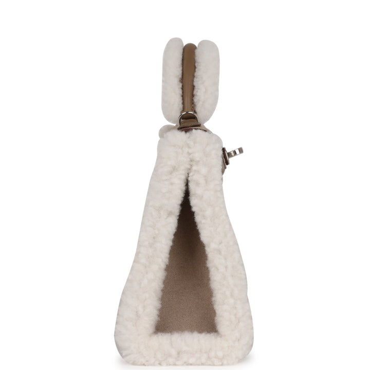 Hermes Teddy Kelly 20 Etoupe Shearling and Swift Palladium Hardware