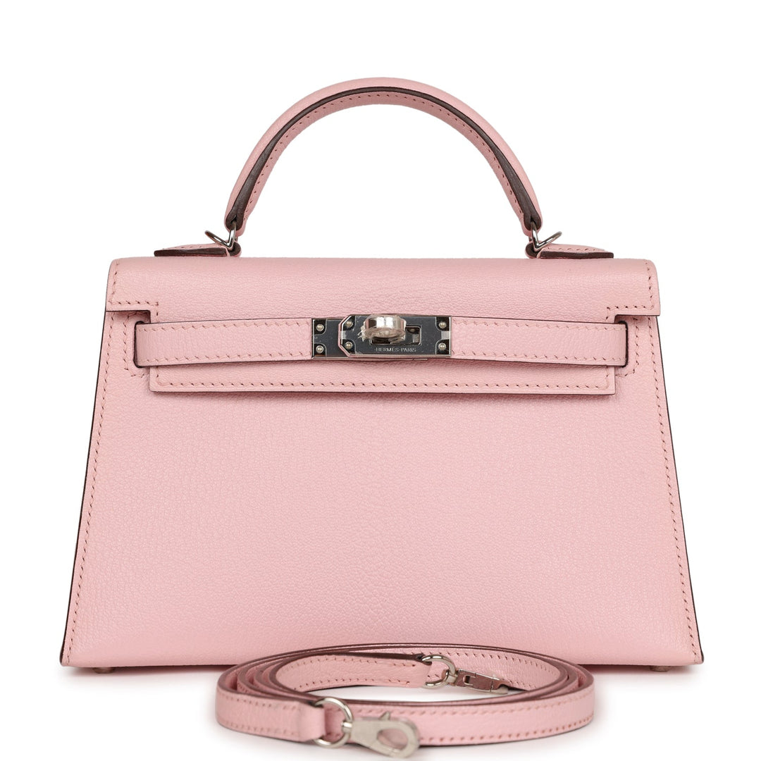 Hermes Kelly Sellier 20 Rose Sakura Chevre Palladium Hardware