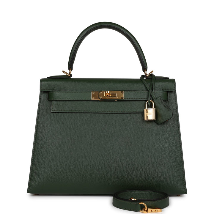 Hermes Kelly Sellier 28 Vert Anglais Epsom Gold Hardware