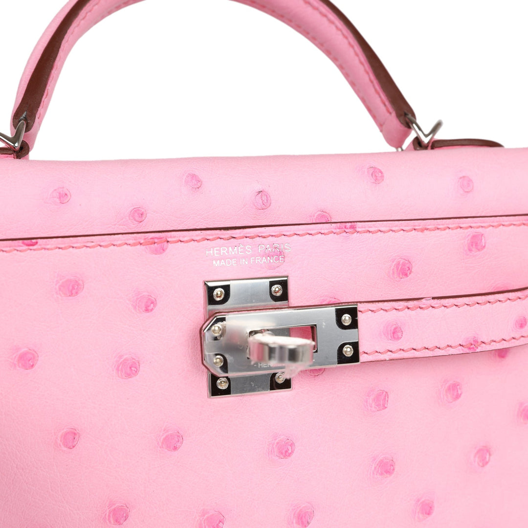 Hermes Kelly Sellier 20 Bubblegum Ostrich Palladium Hardware