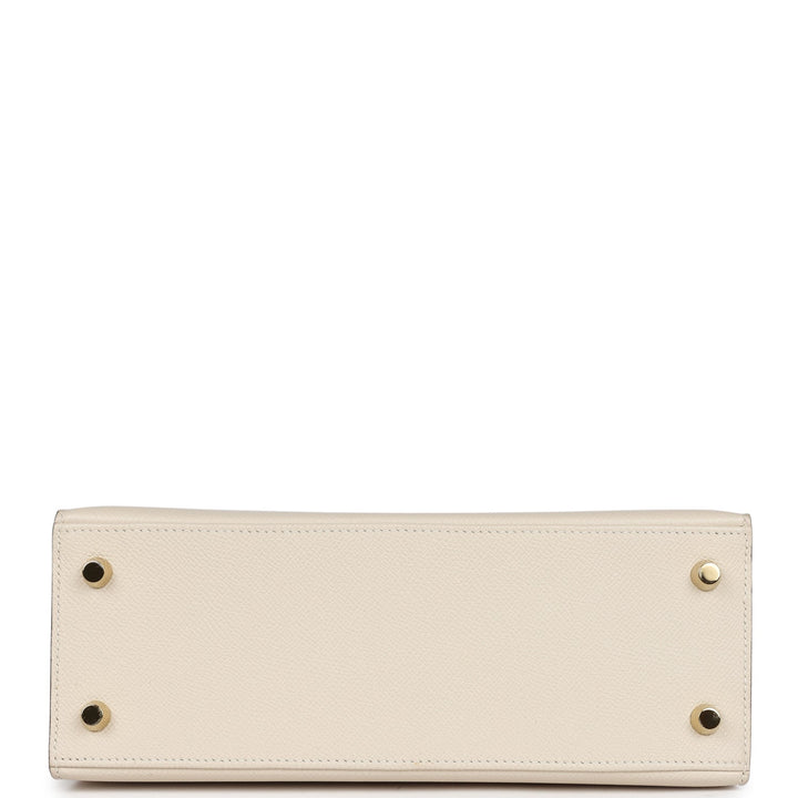 Hermes Special Order (HSS) Kelly Sellier 25 Craie and Gold Epsom Brushed Gold Hardware