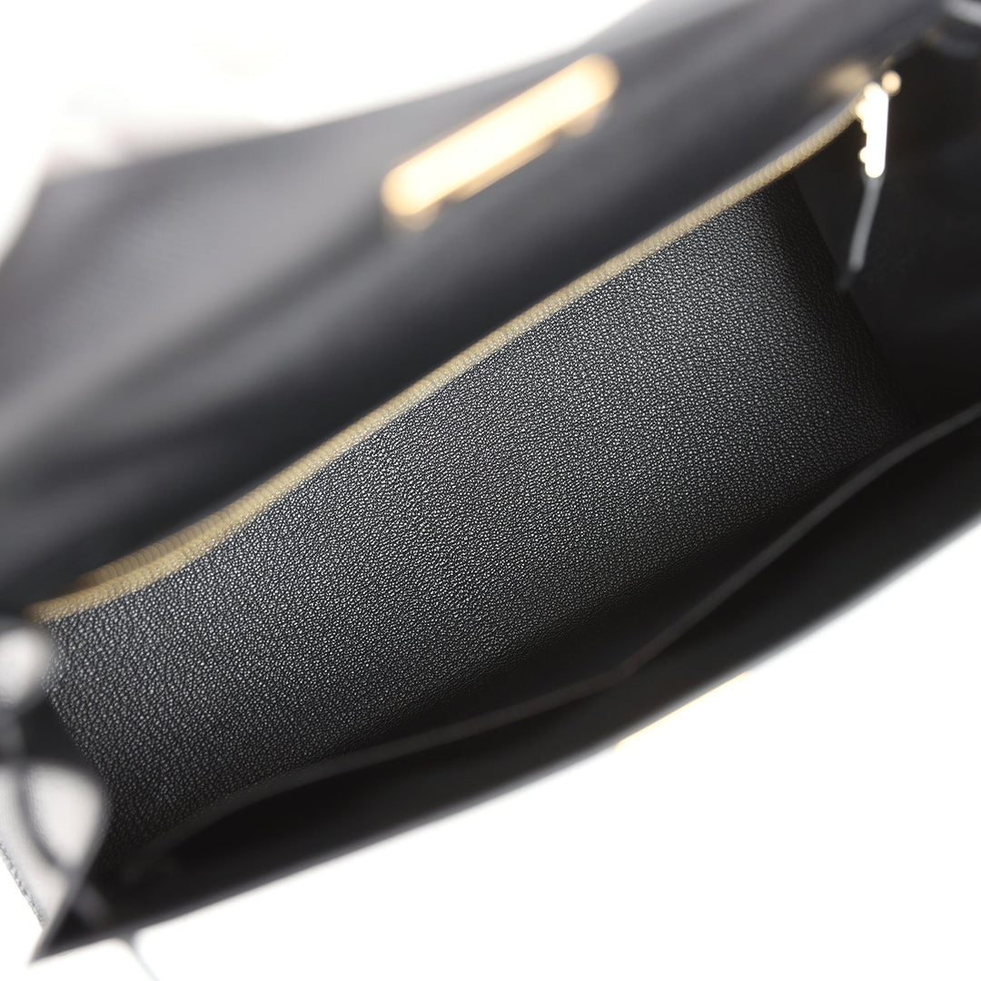 Hermes Kelly Sellier 28 Black Epsom Gold Hardware