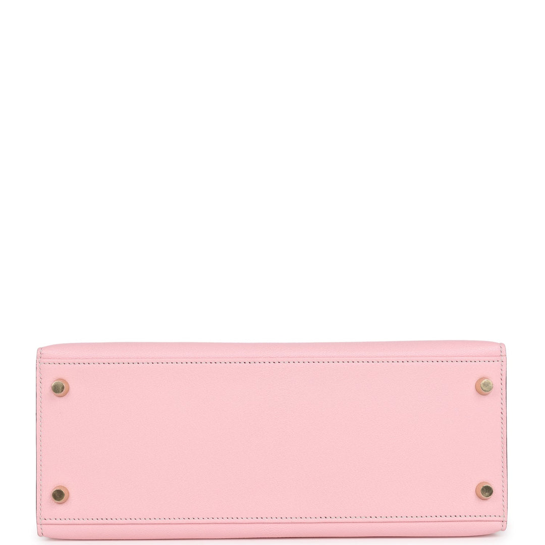 Hermes Special Order (HSS) Kelly Sellier 28 Rose Sakura Verso Chevre Brushed Gold Hardware