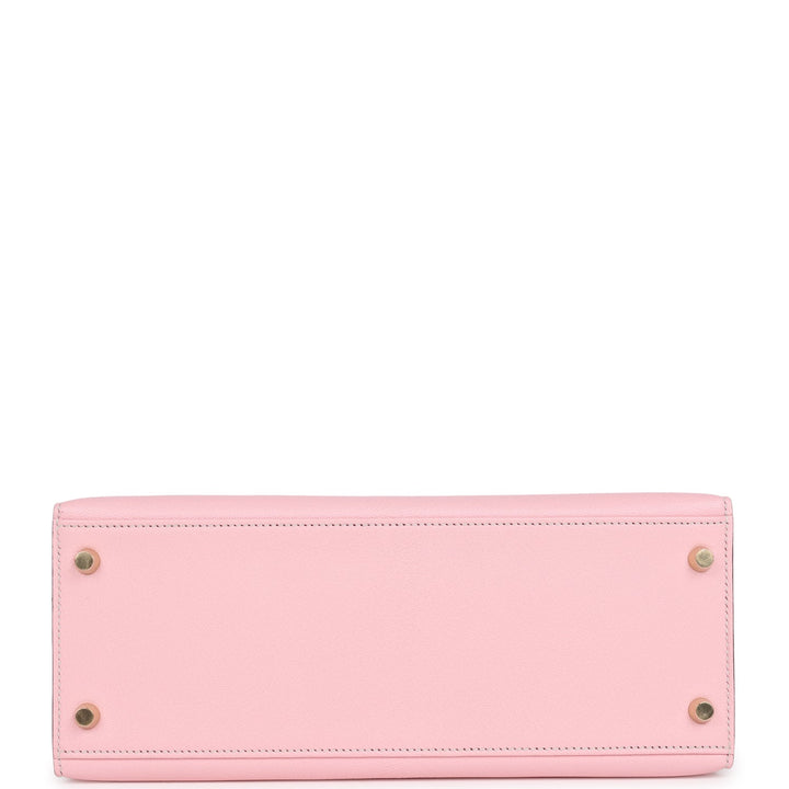 Hermes Special Order (HSS) Kelly Sellier 28 Rose Sakura Verso Chevre Brushed Gold Hardware