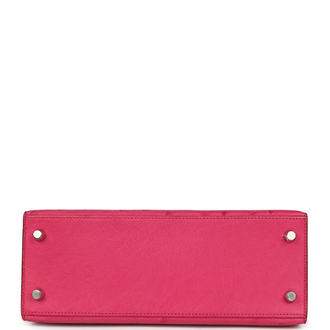 Hermes Kelly Sellier 25 Rose Tyrien Ostrich Palladium Hardware
