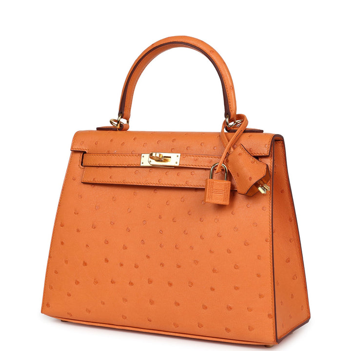 Hermes Kelly Sellier 25 Abricot Ostrich Gold Hardware