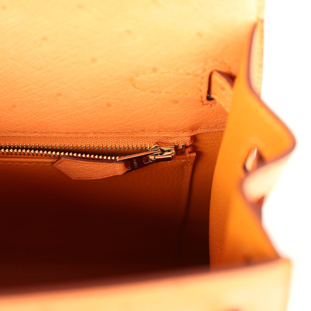 Hermes Kelly Sellier 25 Abricot Ostrich Gold Hardware