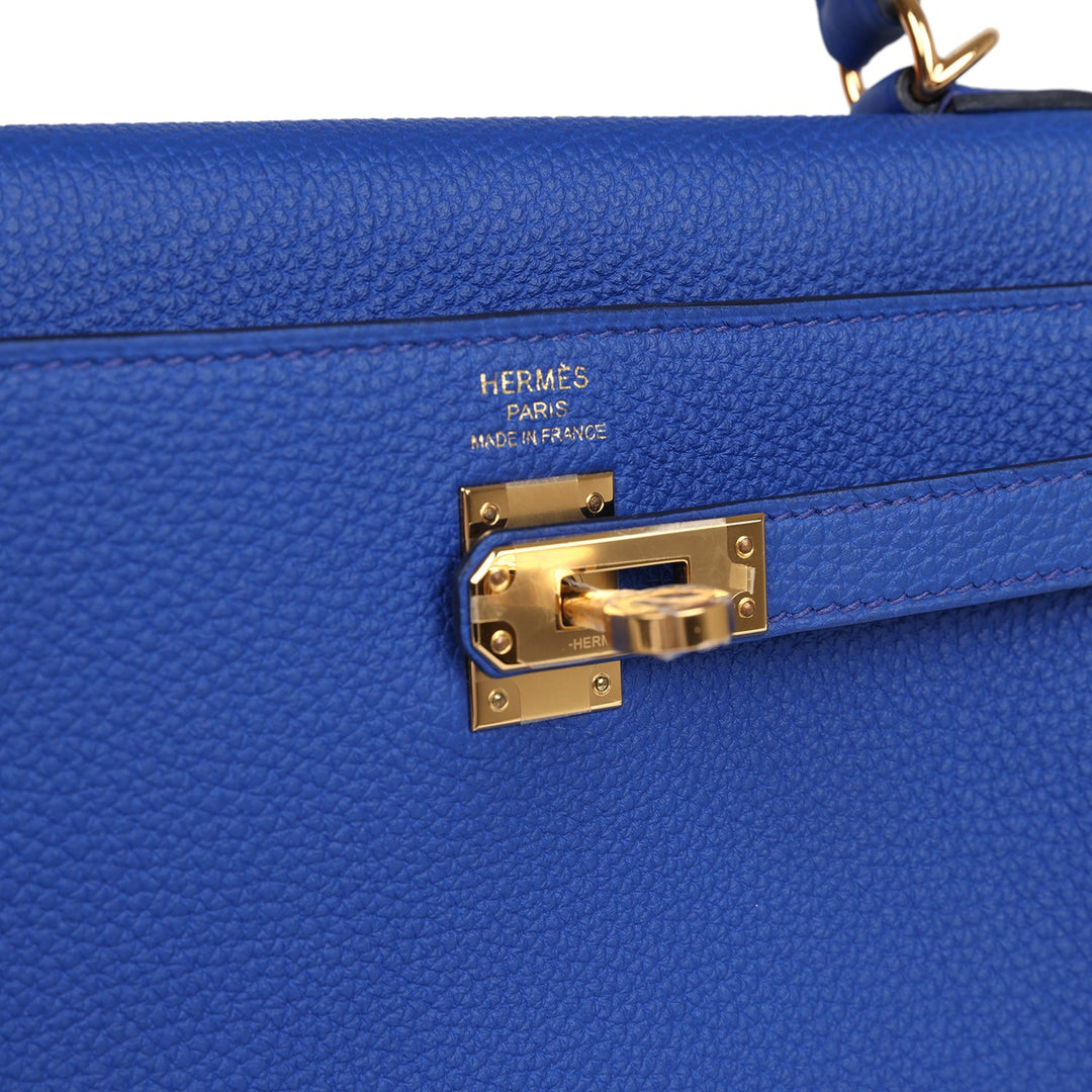 Hermes Kelly Retourne 25 Bleu Royal Togo Gold Hardware