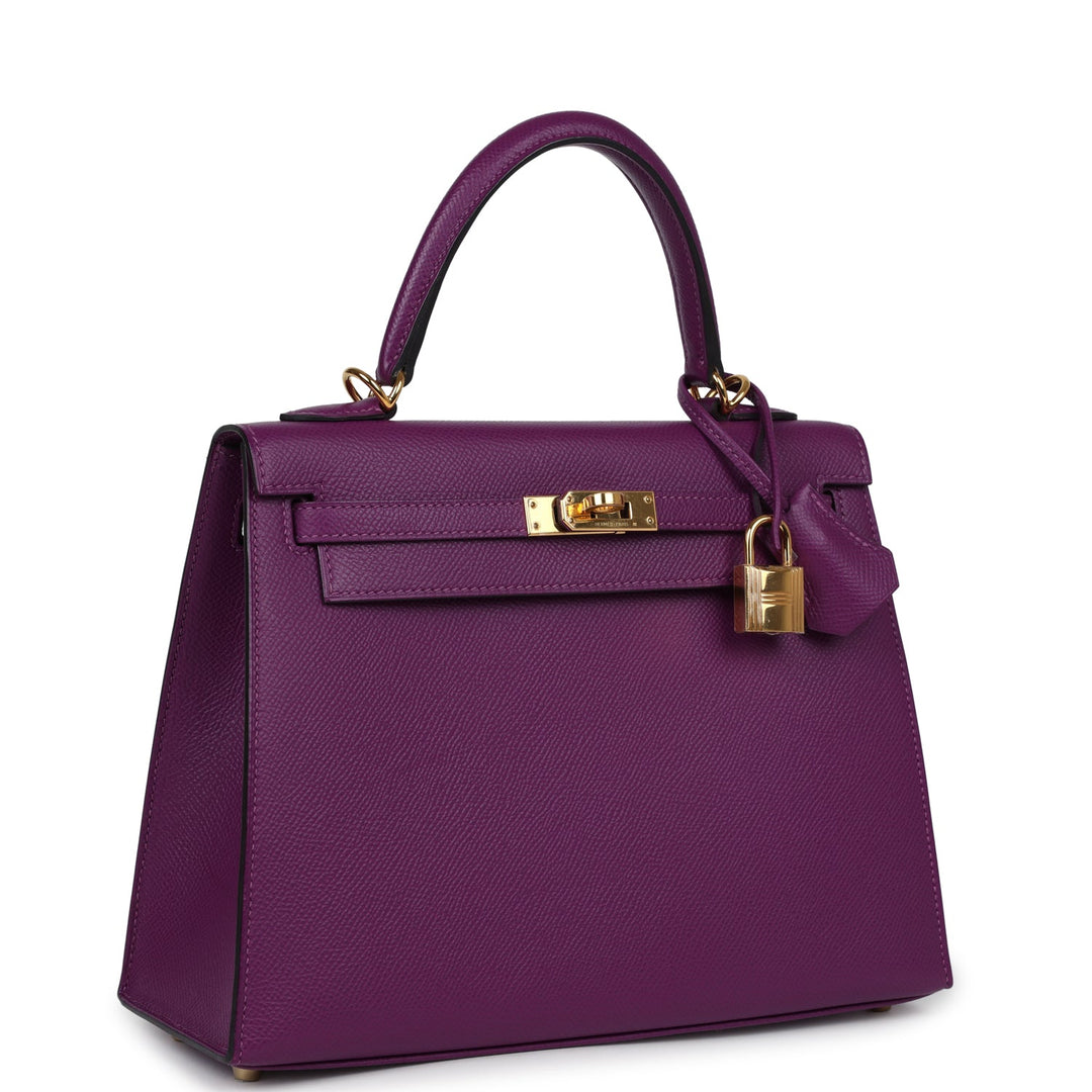 Hermes Sellier Kelly 25 Anemone Epsom Gold Hardware