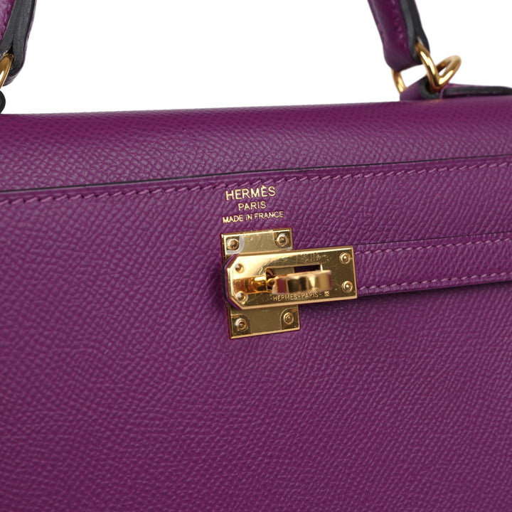Hermes Sellier Kelly 25 Anemone Epsom Gold Hardware