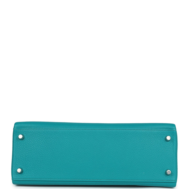 New Hermes Kelly Retourne 32 Bleu Paon Clemence Palladium Hardware