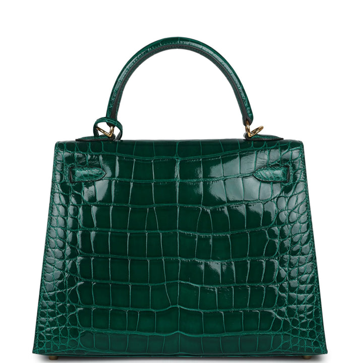 New Hermes Kelly Sellier 25 Emerald Shiny Alligator Gold Hardware