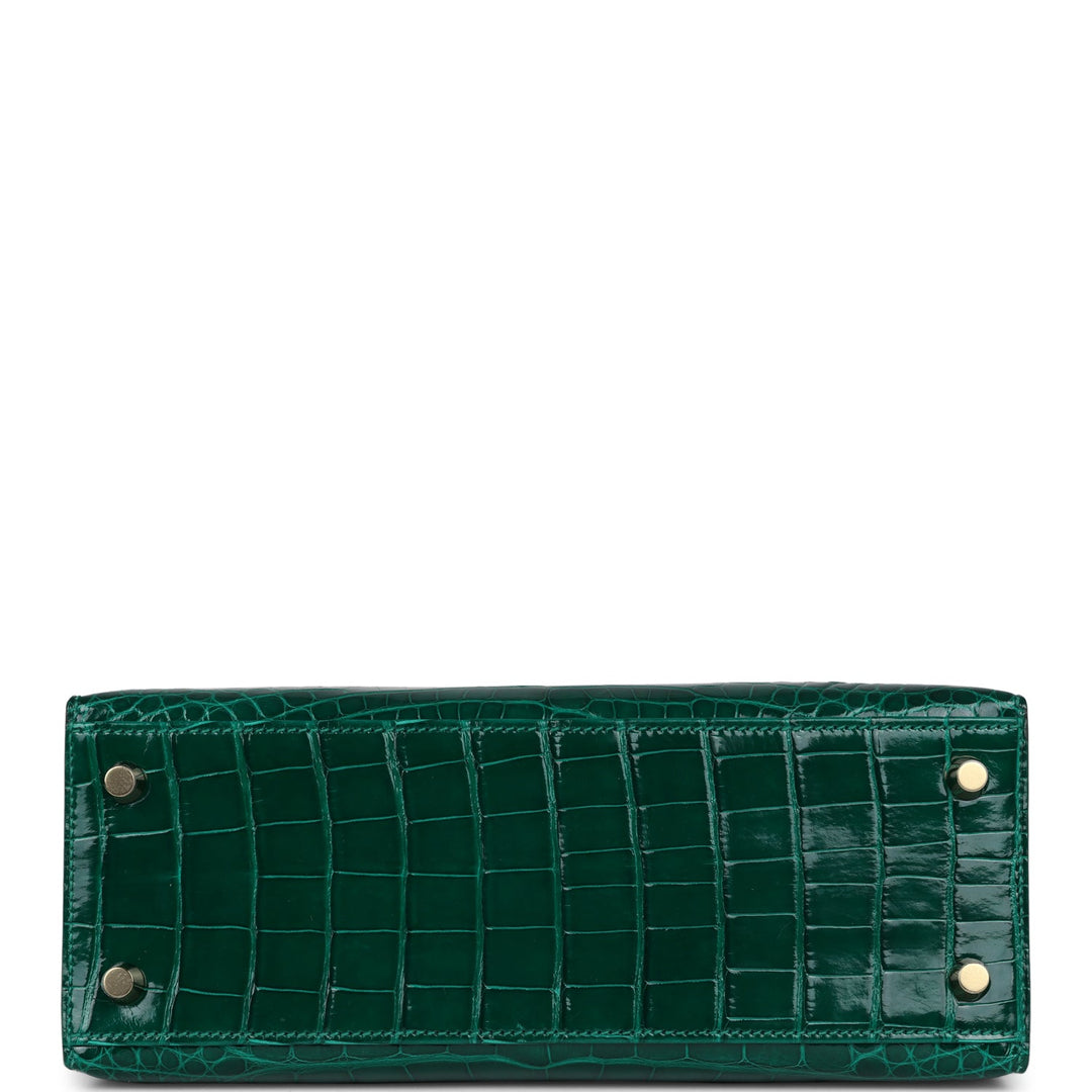 New Hermes Kelly Sellier 25 Emerald Shiny Alligator Gold Hardware