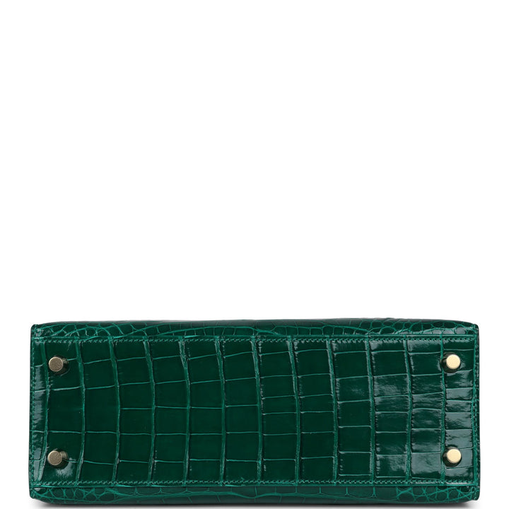 New Hermes Kelly Sellier 25 Emerald Shiny Alligator Gold Hardware