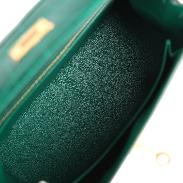 New Hermes Kelly Sellier 25 Emerald Shiny Alligator Gold Hardware