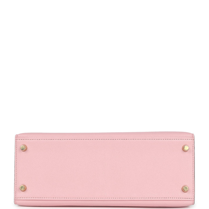 Hermes HSS Kelly Sellier 28 Rose Sakura and Gris Tourterelle Chevre Brushed Gold Hardware