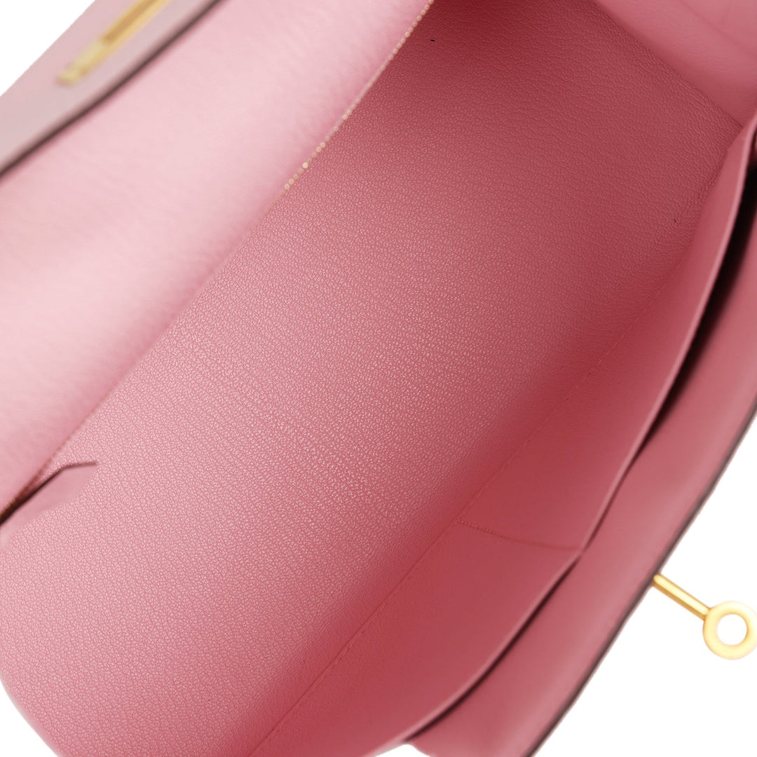 Hermes HSS Kelly Sellier 28 Rose Sakura and Gris Tourterelle Chevre Brushed Gold Hardware
