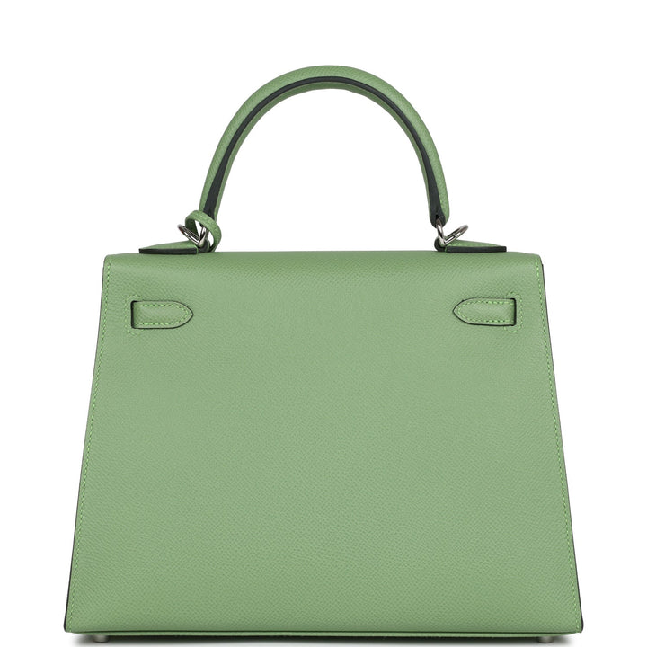 Hermes Special Order (HSS) Kelly Sellier 25 Vert Criquet Verso Epsom Palladium Hardware