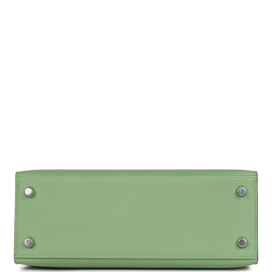 Hermes Special Order (HSS) Kelly Sellier 25 Vert Criquet Verso Epsom Palladium Hardware