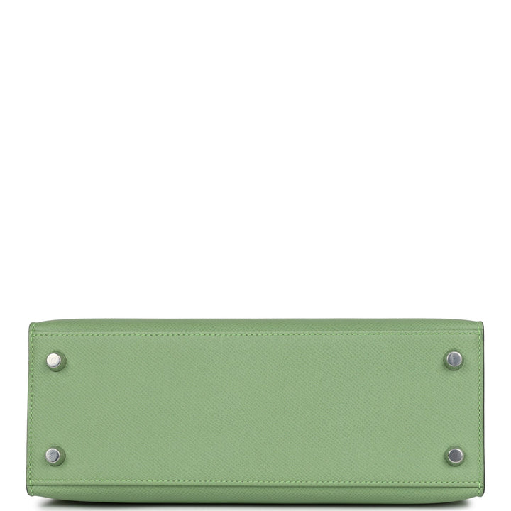 Hermes Special Order (HSS) Kelly Sellier 25 Vert Criquet Verso Epsom Palladium Hardware