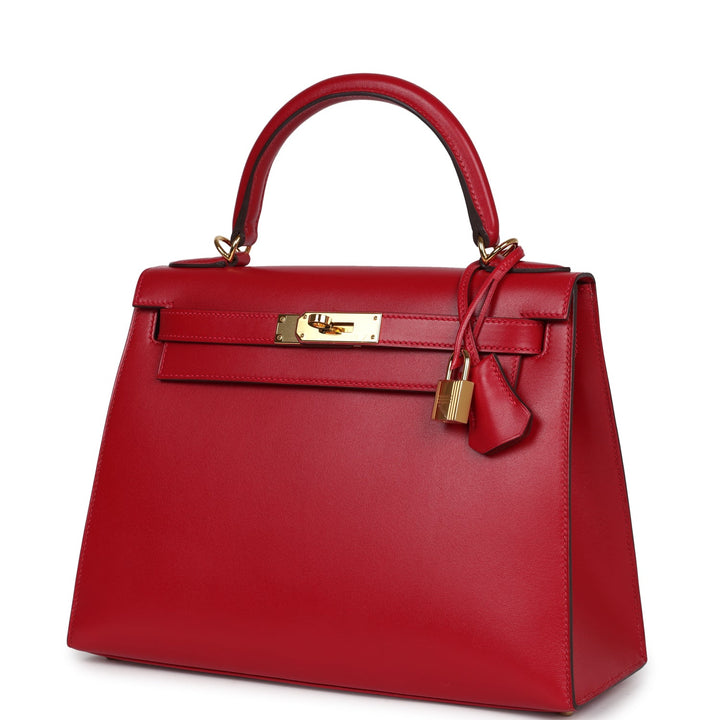 Hermes Kelly Sellier 28 Rouge Vif Tadelakt Gold Hardware
