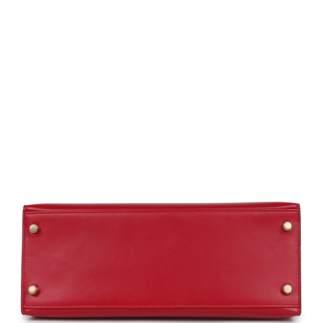 Hermes Kelly Sellier 28 Rouge Vif Tadelakt Gold Hardware