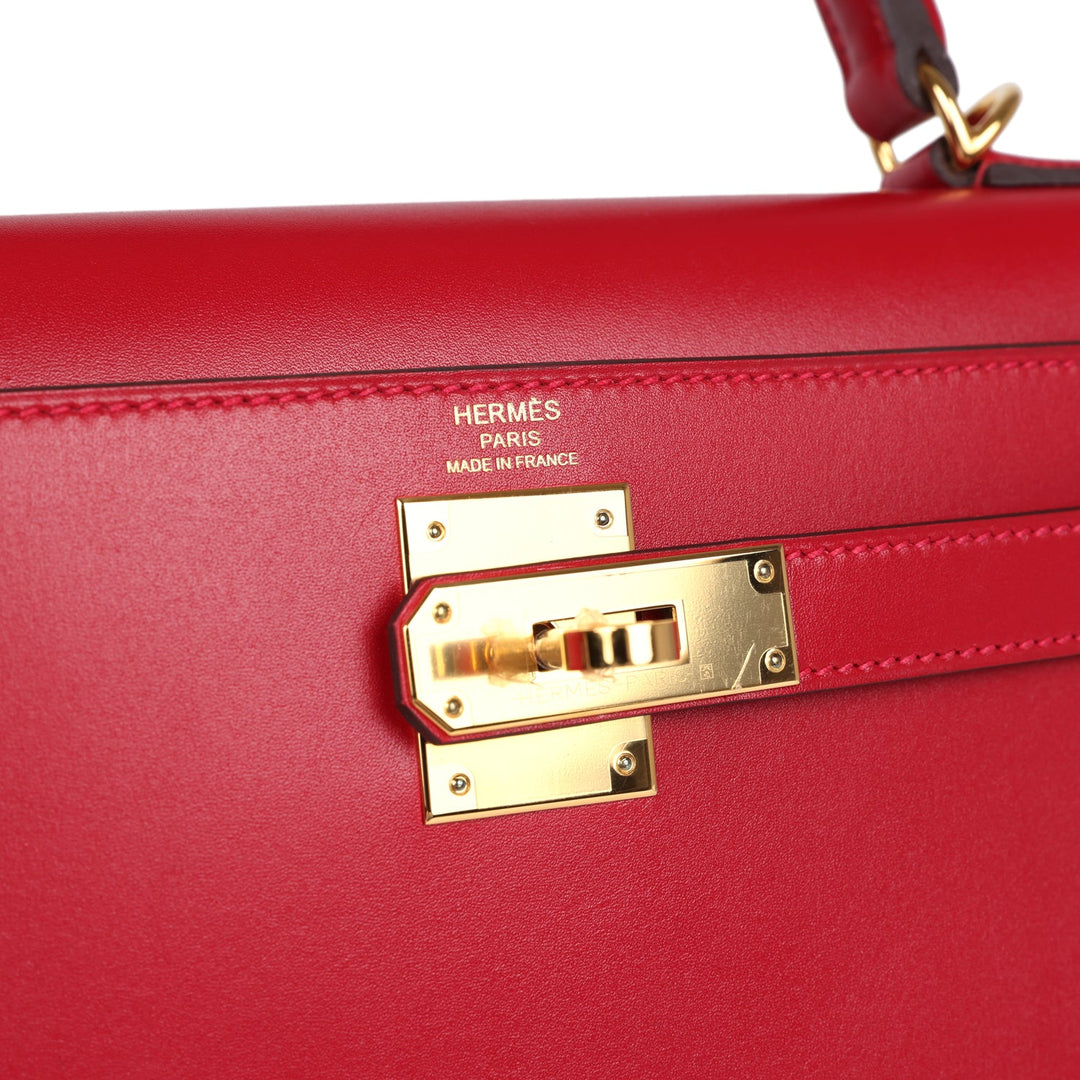 Hermes Kelly Sellier 28 Rouge Vif Tadelakt Gold Hardware