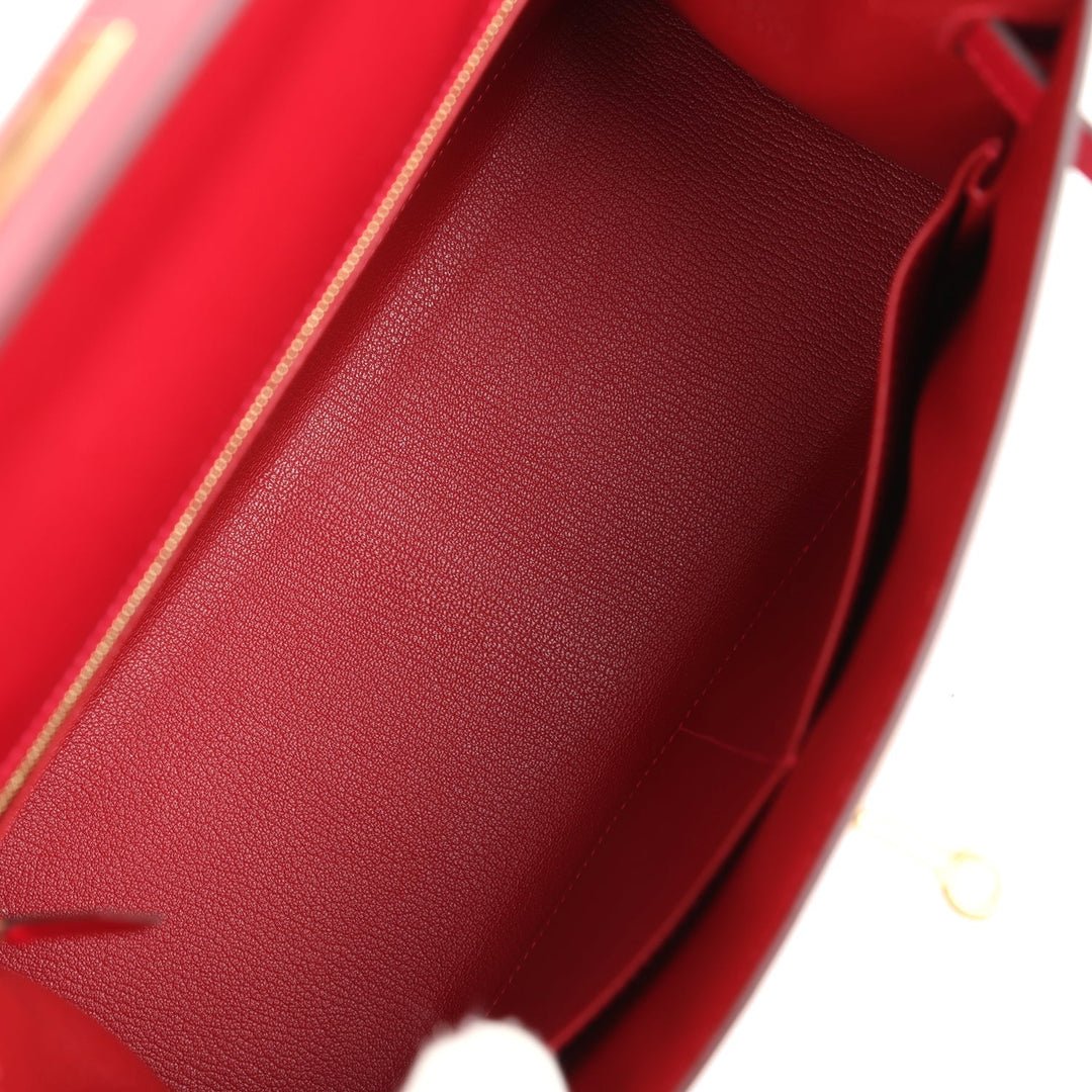 Hermes Kelly Sellier 28 Rouge Vif Tadelakt Gold Hardware