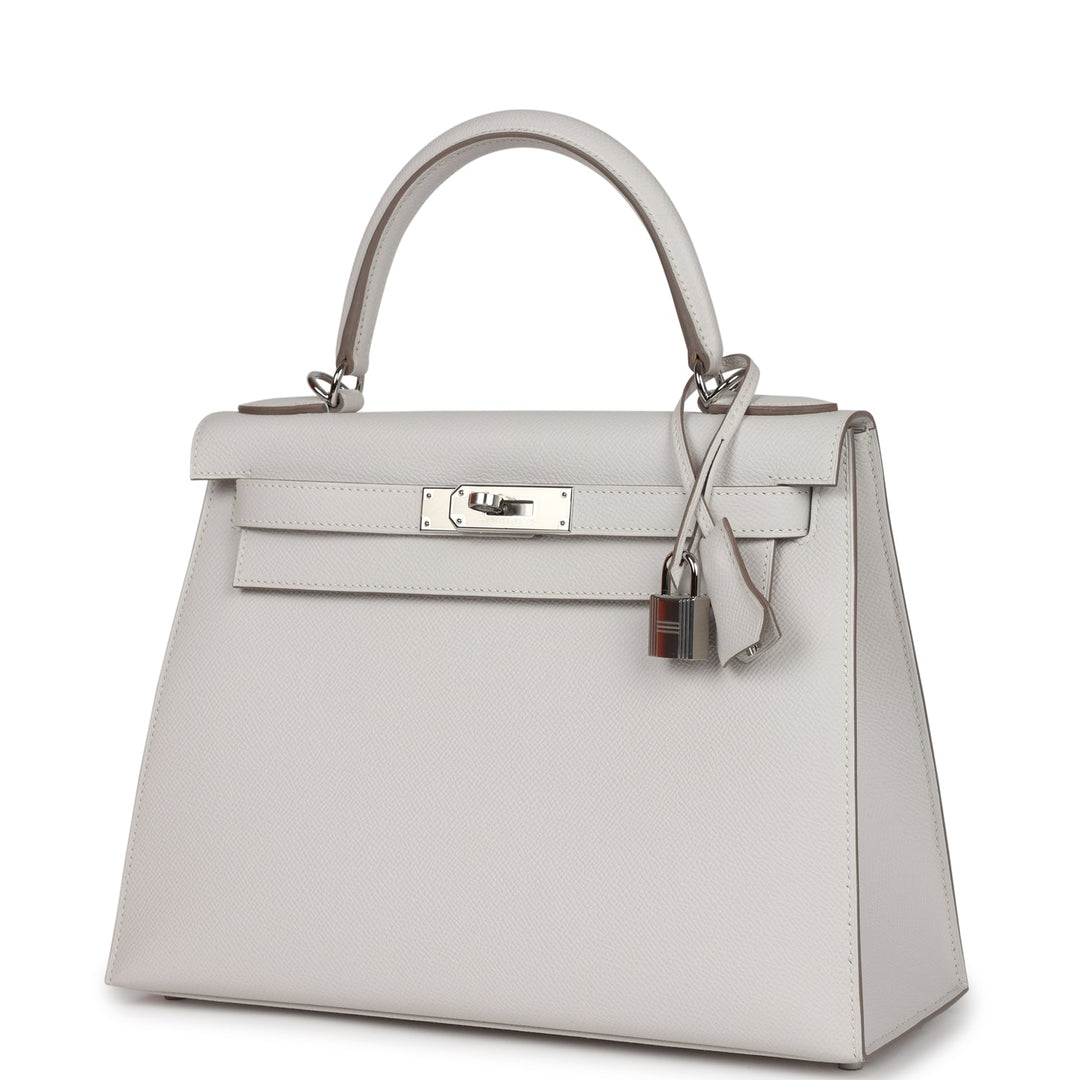 Hermes Kelly Sellier 28 Gris Pale Epsom Palladium Hardware