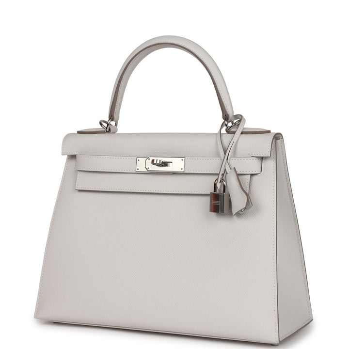 Hermes Kelly Sellier 28 Gris Pale Epsom Palladium Hardware