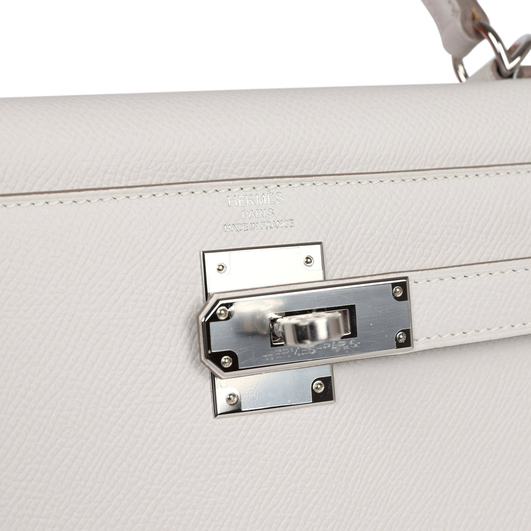 Hermes Kelly Sellier 28 Gris Pale Epsom Palladium Hardware