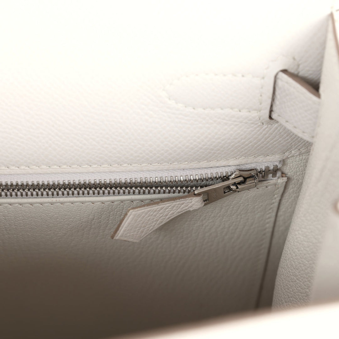 Hermes Kelly Sellier 28 Gris Pale Epsom Palladium Hardware
