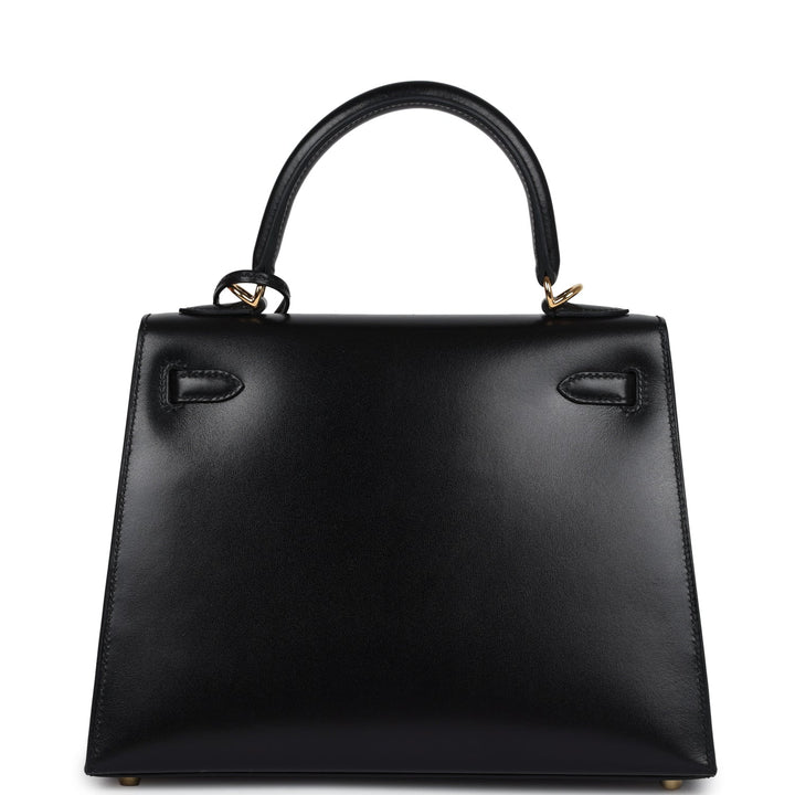 Hermes Kelly Sellier 25 Black Box Gold Hardware