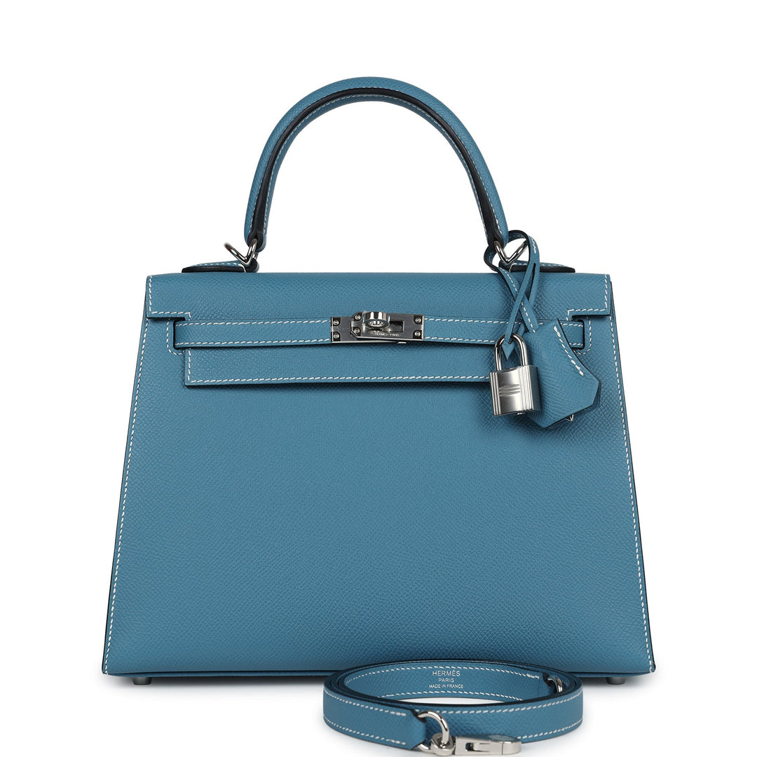 Hermes Kelly Sellier 25 Blue Jean Epsom Palladium Hardware