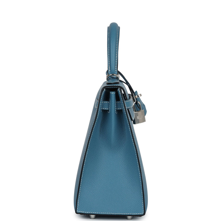 Hermes Kelly Sellier 25 Blue Jean Epsom Palladium Hardware