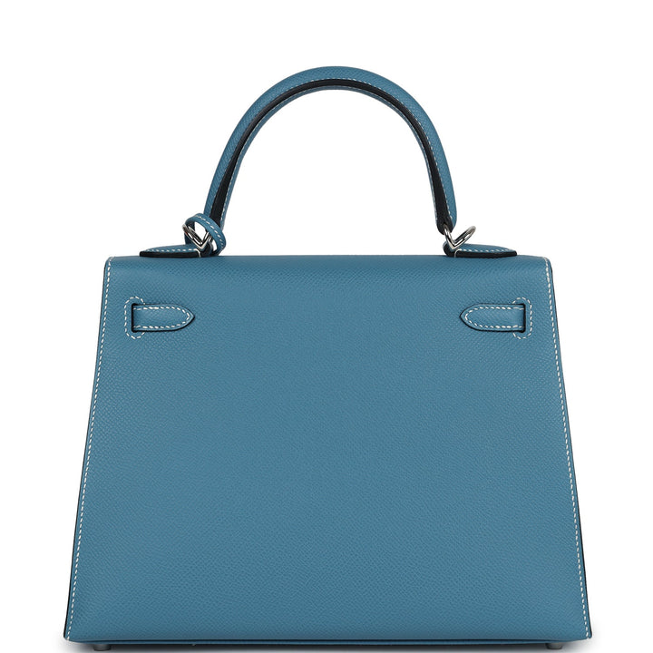 Hermes Kelly Sellier 25 Blue Jean Epsom Palladium Hardware