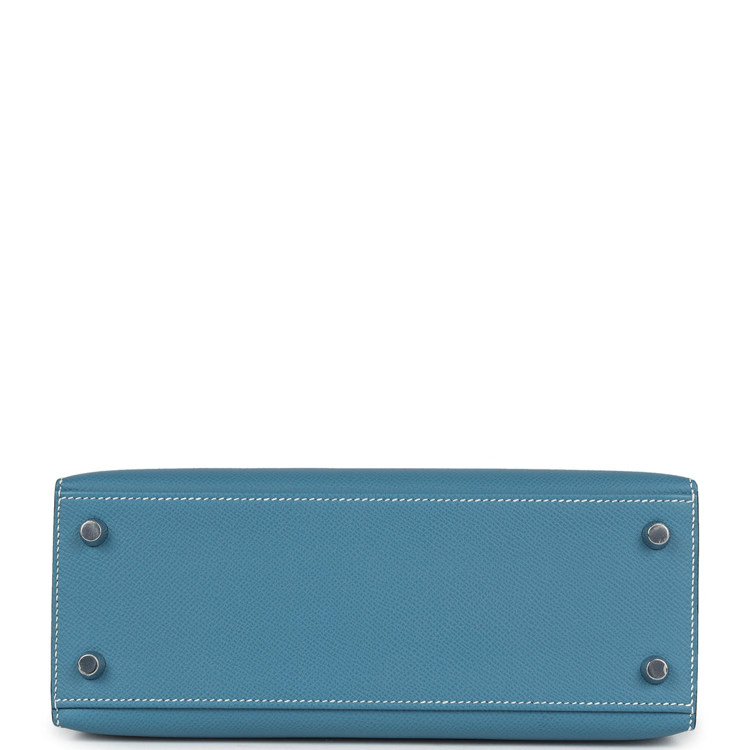Hermes Kelly Sellier 25 Blue Jean Epsom Palladium Hardware