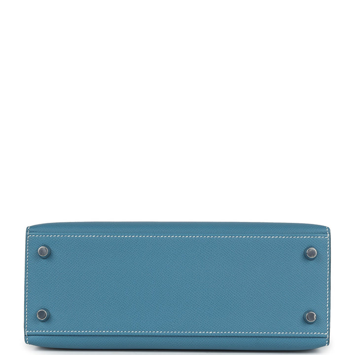Hermes Kelly Sellier 25 Blue Jean Epsom Palladium Hardware