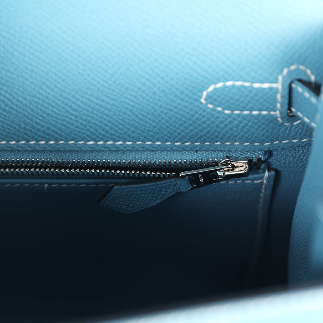 Hermes Kelly Sellier 25 Blue Jean Epsom Palladium Hardware
