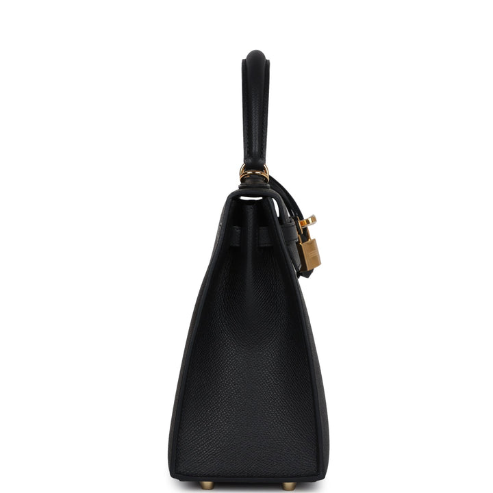 Hermes Kelly Sellier 25 Black Epsom Gold Hardware