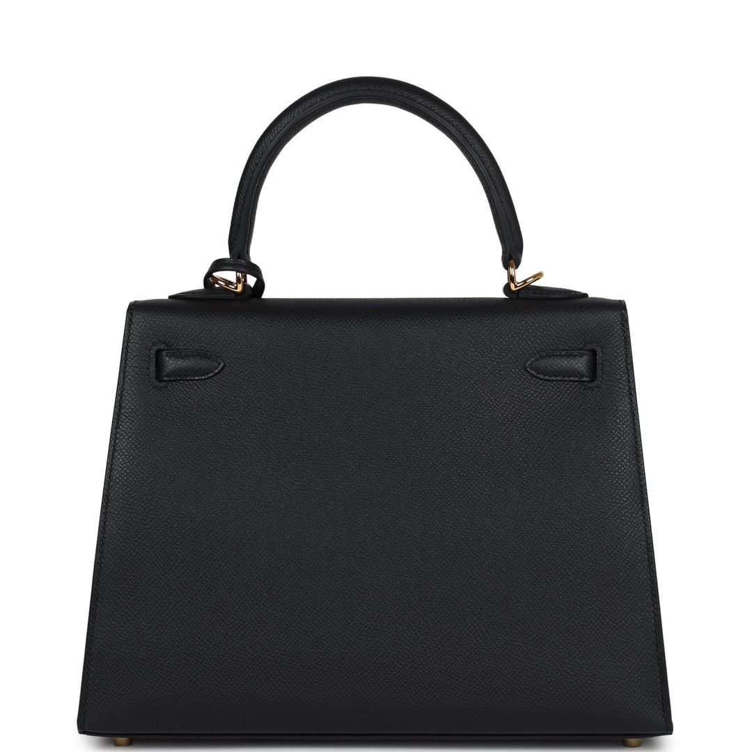 Hermes Kelly Sellier 25 Black Epsom Gold Hardware