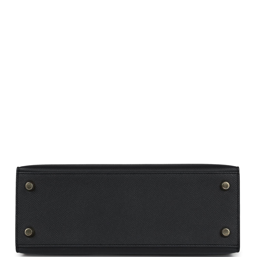 Hermes Kelly Sellier 25 Black Epsom Gold Hardware