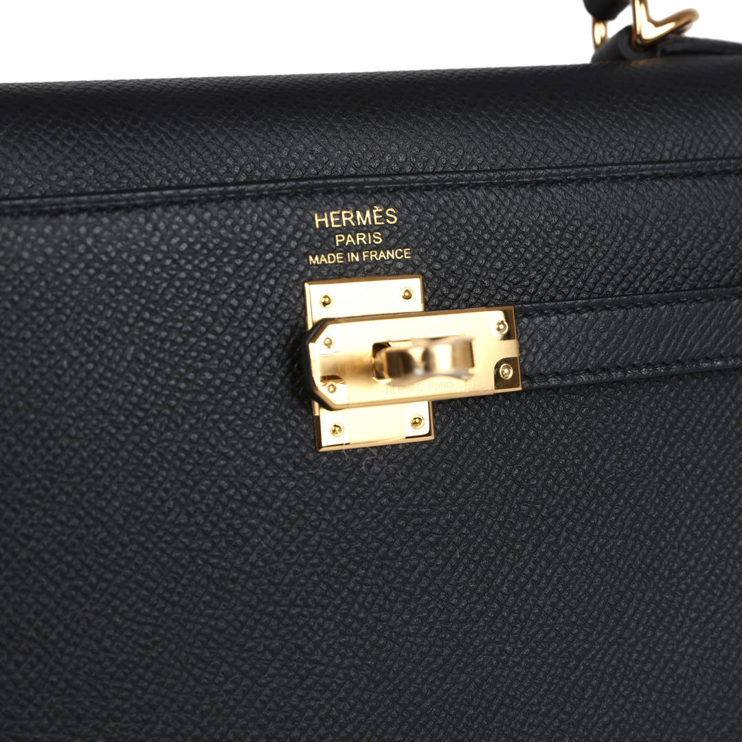 Hermes Kelly Sellier 25 Black Epsom Gold Hardware