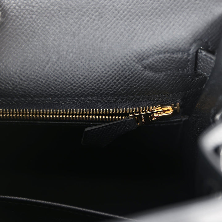 Hermes Kelly Sellier 25 Black Epsom Gold Hardware